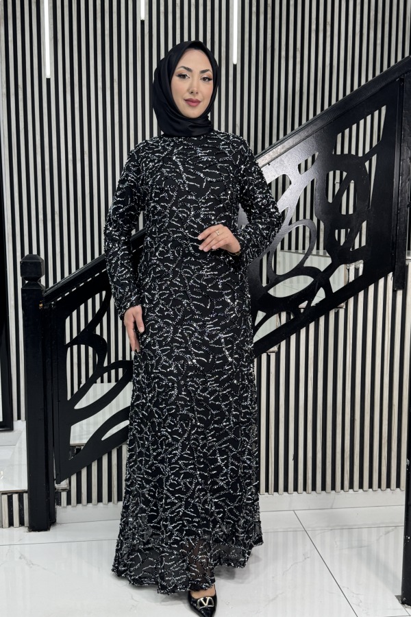 Pul boncuk detaylı abiye elbise 